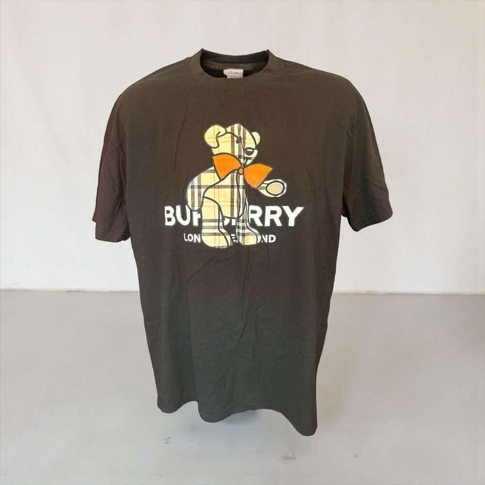 Men’s graphic T-shirt short sleeve black XL 100% cotton Bear W/Bow Plaid Design